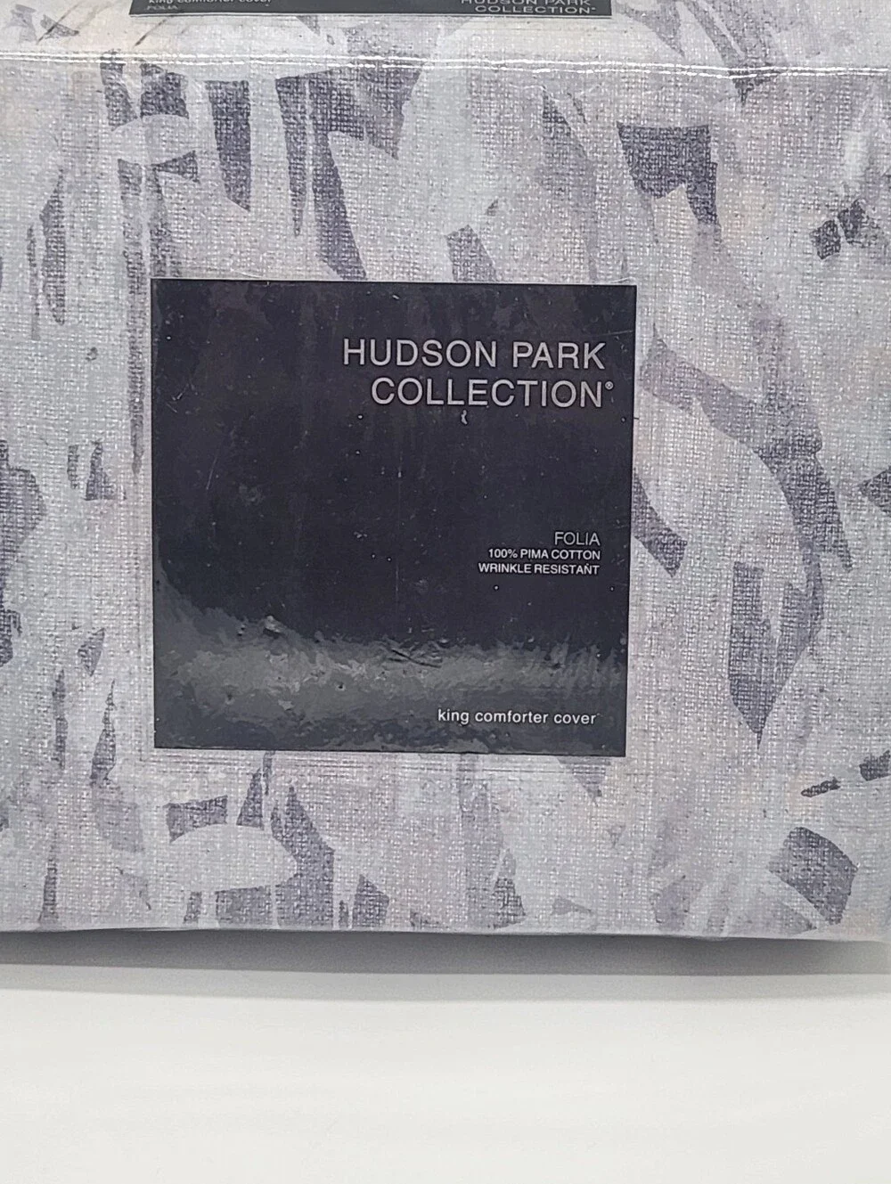 Hudson Park Collection Folia King Duvet Cover Pima Cotton Grey Blue Leaf NEW